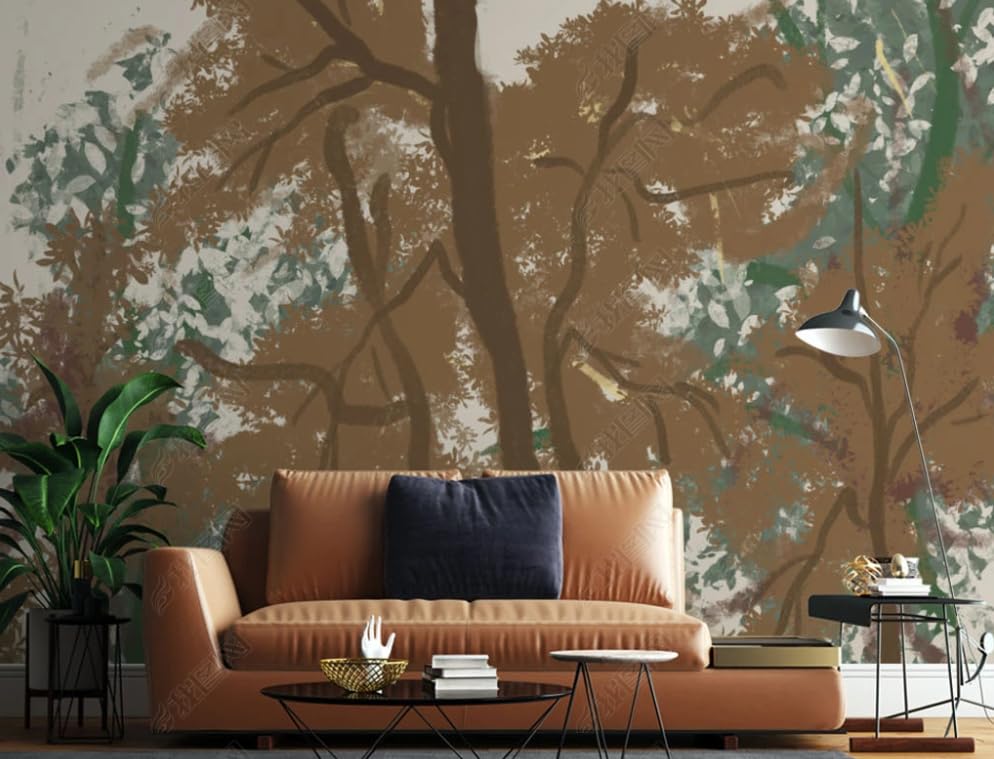 Papier peint intissé salon motif arbre coloré pour créer une ambiance chaleureuse