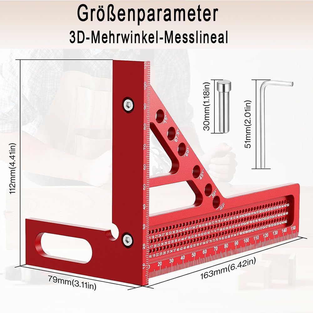 3D Multi Protractor Protractor Aluminum Alloy Protractor for Woodworking Construction with Storage Bag