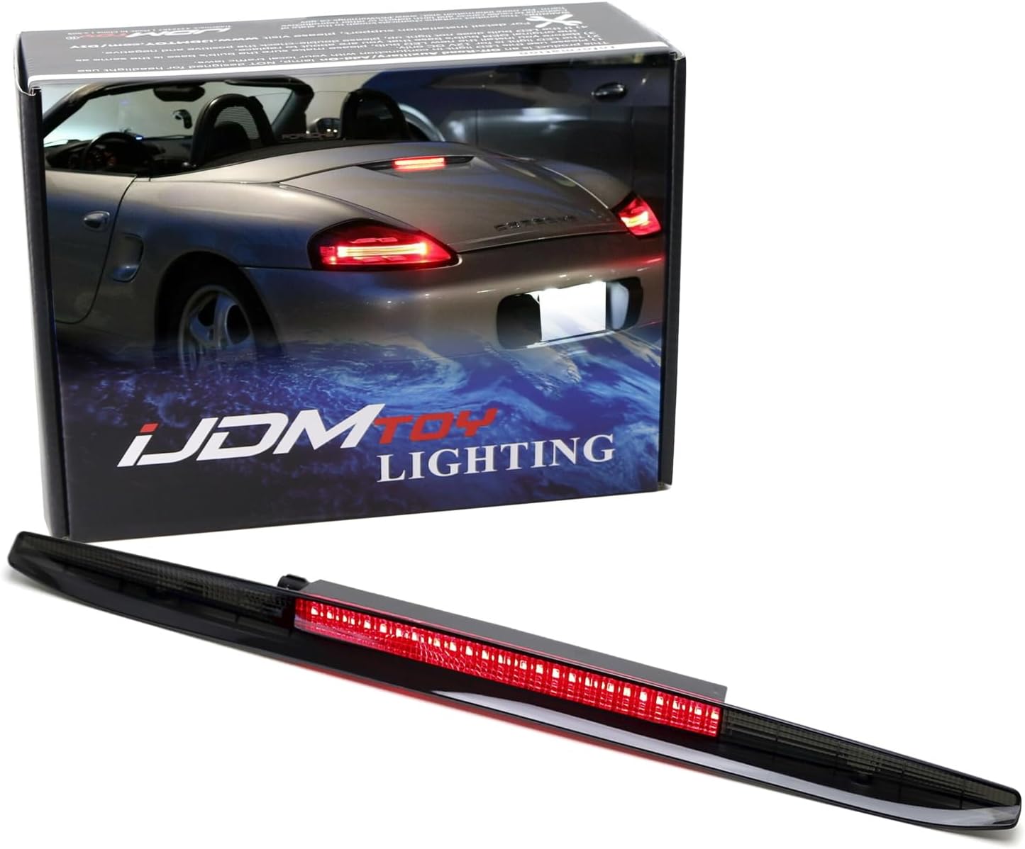 iJDMTOY Black-Out Smoked Lens 24-SMD Super Red LED Trunk Lid Third Brake Light Bar Assembly Compatible With 1997-2004 Boxster 986 Coupe/Convertible