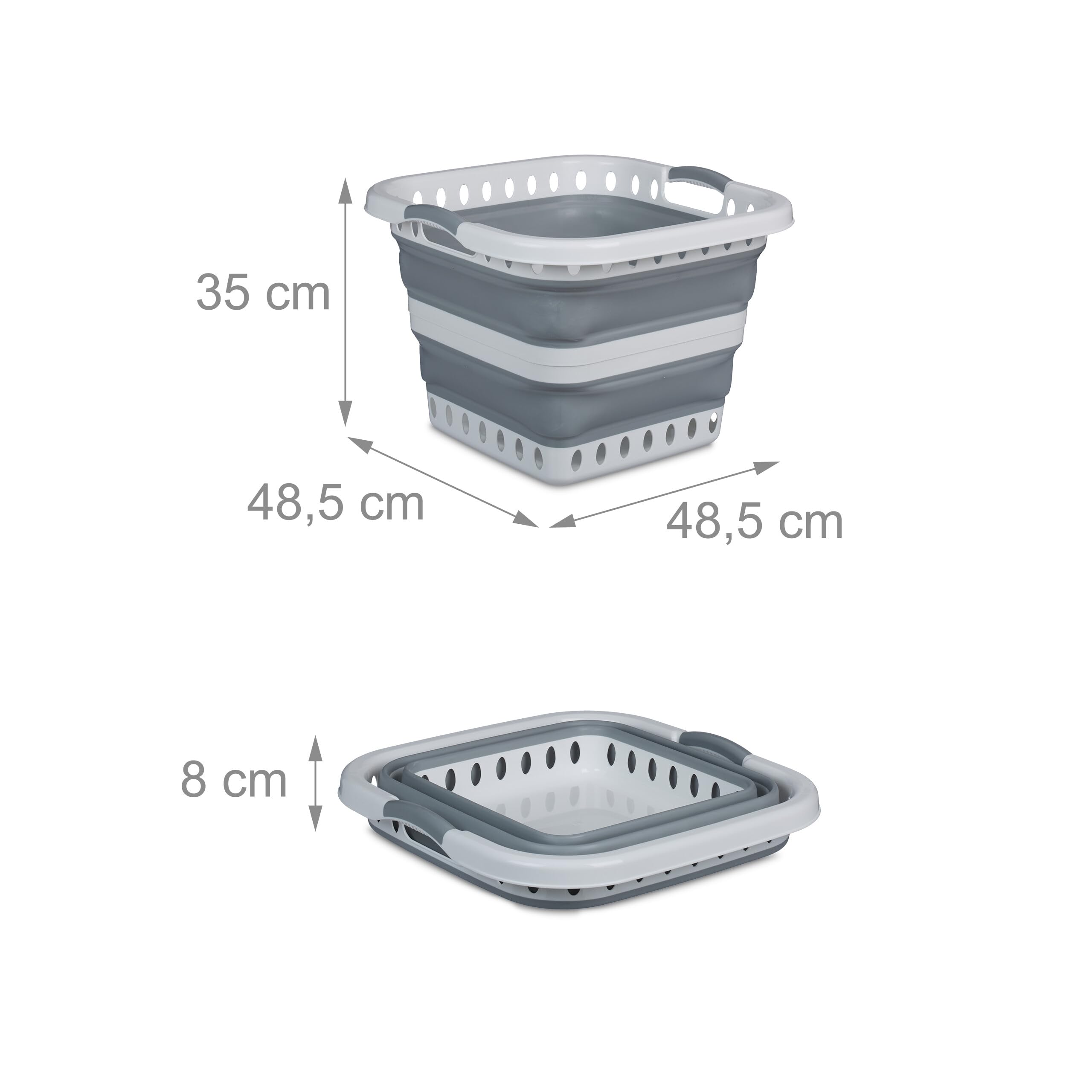 Relaxdays Panier à Linge, Pliable, Volume : 40 litres, poignées, en Plastique, HLP : 35 x 48,5 x 48,5 cm, Gris et Blanc