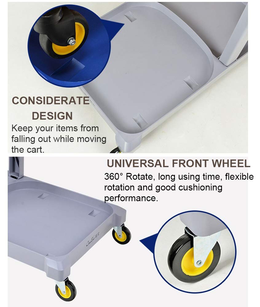 Carretillas de Mano Móviles Carro de Limpieza de Limpieza Carro con Ruedas, Oficina Servicio de Limpieza Industrial Habitación de Hotel Carro de Servicio de Ropa de Limpieza de Plástico/Black