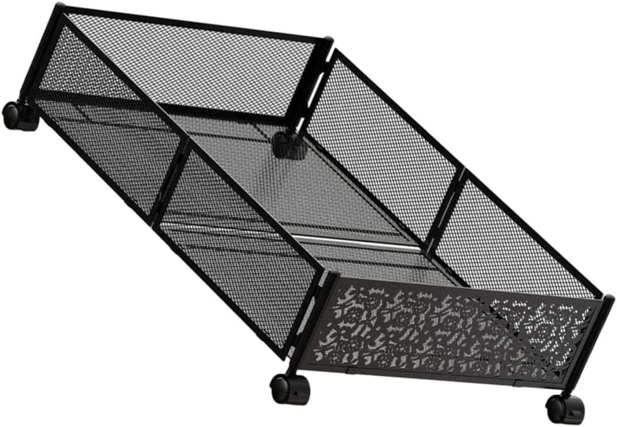 under Bed Organizer Smooth-rolling Wheels Stainless Steel Storage Rack for Space Saving Mesh Design for Easy Access under Bed Storage and Easy to Install