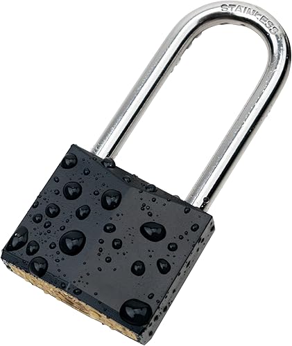 Miniatura 4 de Paquete de 6 cerraduras con llave igual, candado de latón cubierto negro con grillete largo de acero inoxidable, cuerpo de bloqueo de 1-916