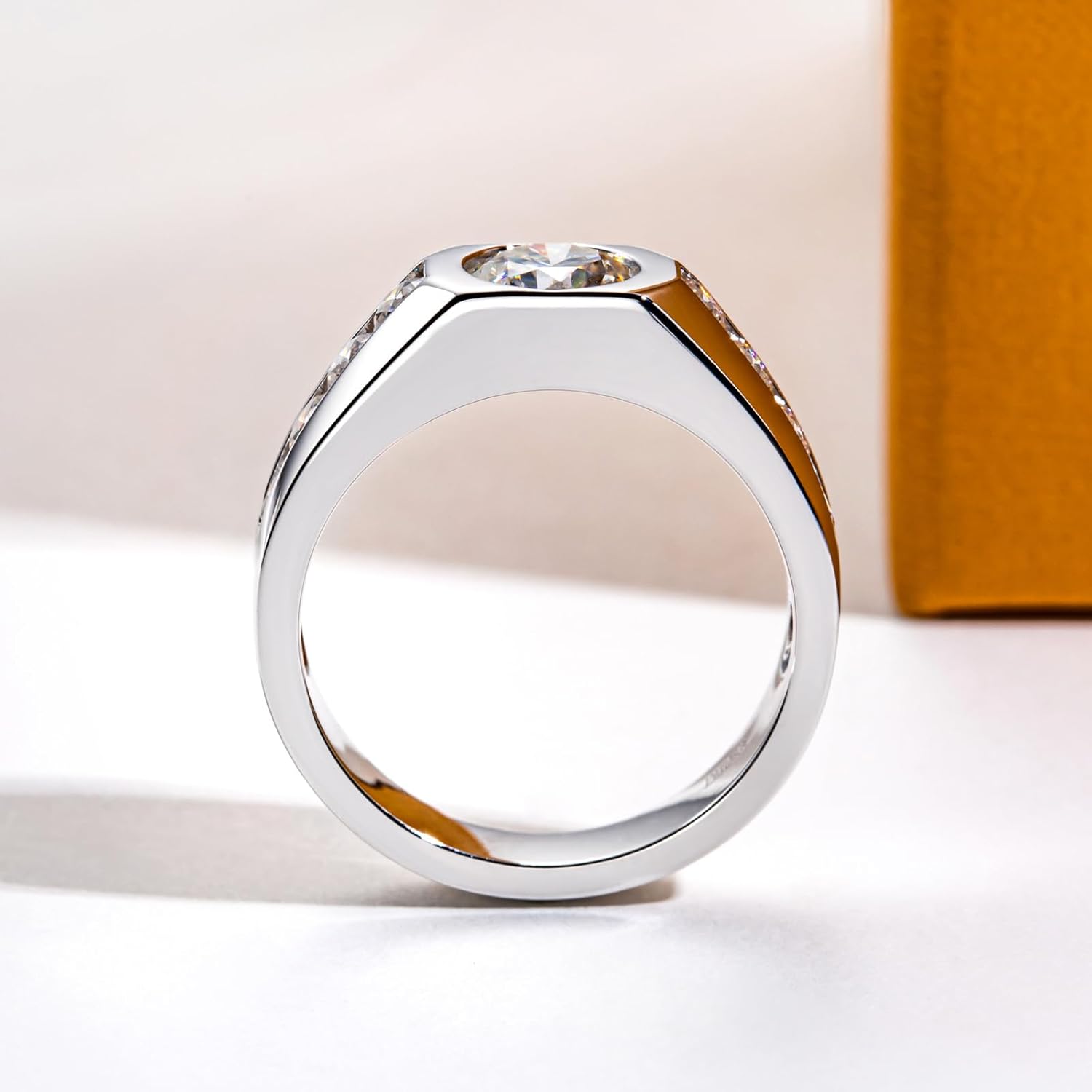 Moissanite Wedding Ring for Men 1/1.64cttw D Color VVS1 Clarity 925 Sterling Silver Moissanite Promise Anniversary Engagement Rings with Certificate - Image 5