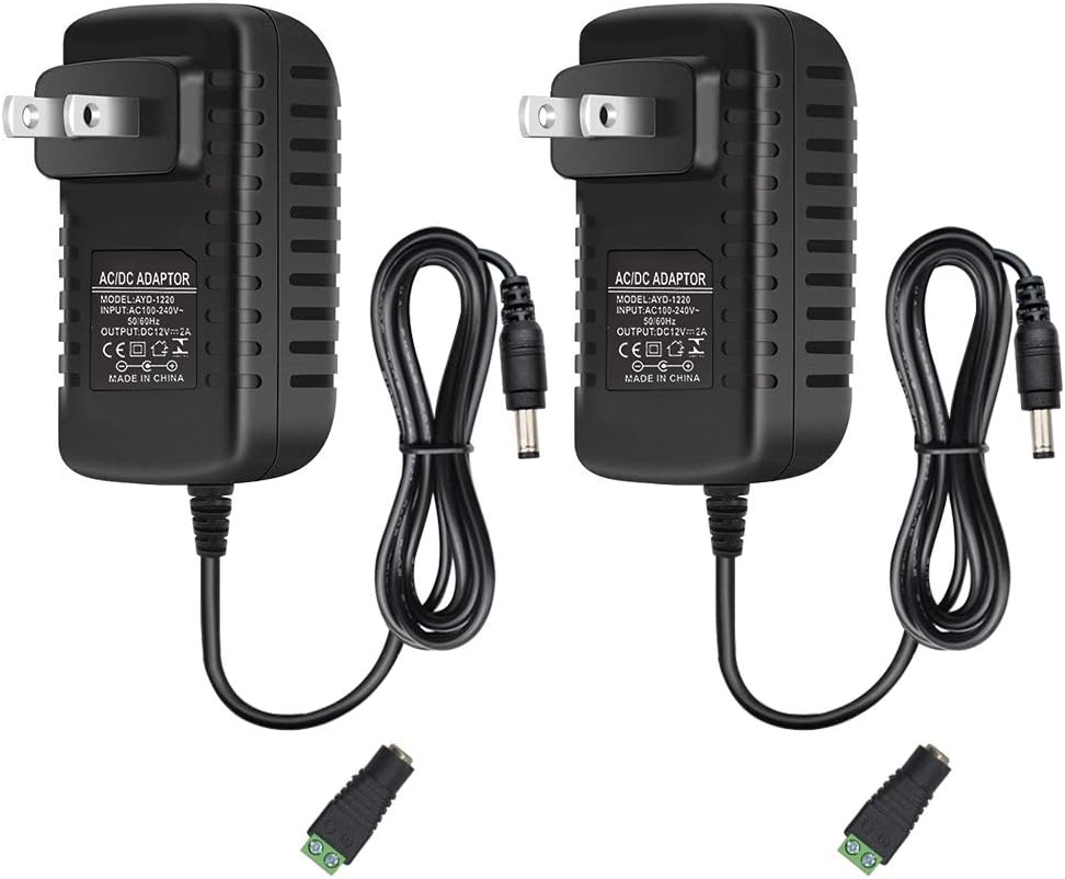 12V 2A LED Power Supply, 24W AC Adapter, 100-240V AC to 12V DC Transformer, 12 Volt Power Supply for LED Strip Lights, Wall Plug Adapter with 5.5/2.1 DC Female Connector (2 Pack)