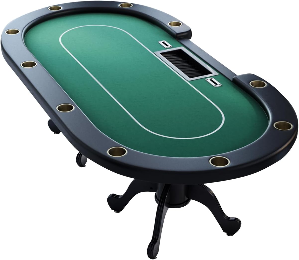 96" Poker Table for Texas Holdem Casino Game Premium Oval with Waterproof Felt Cup Holders Chips Tray Drop Box Green
