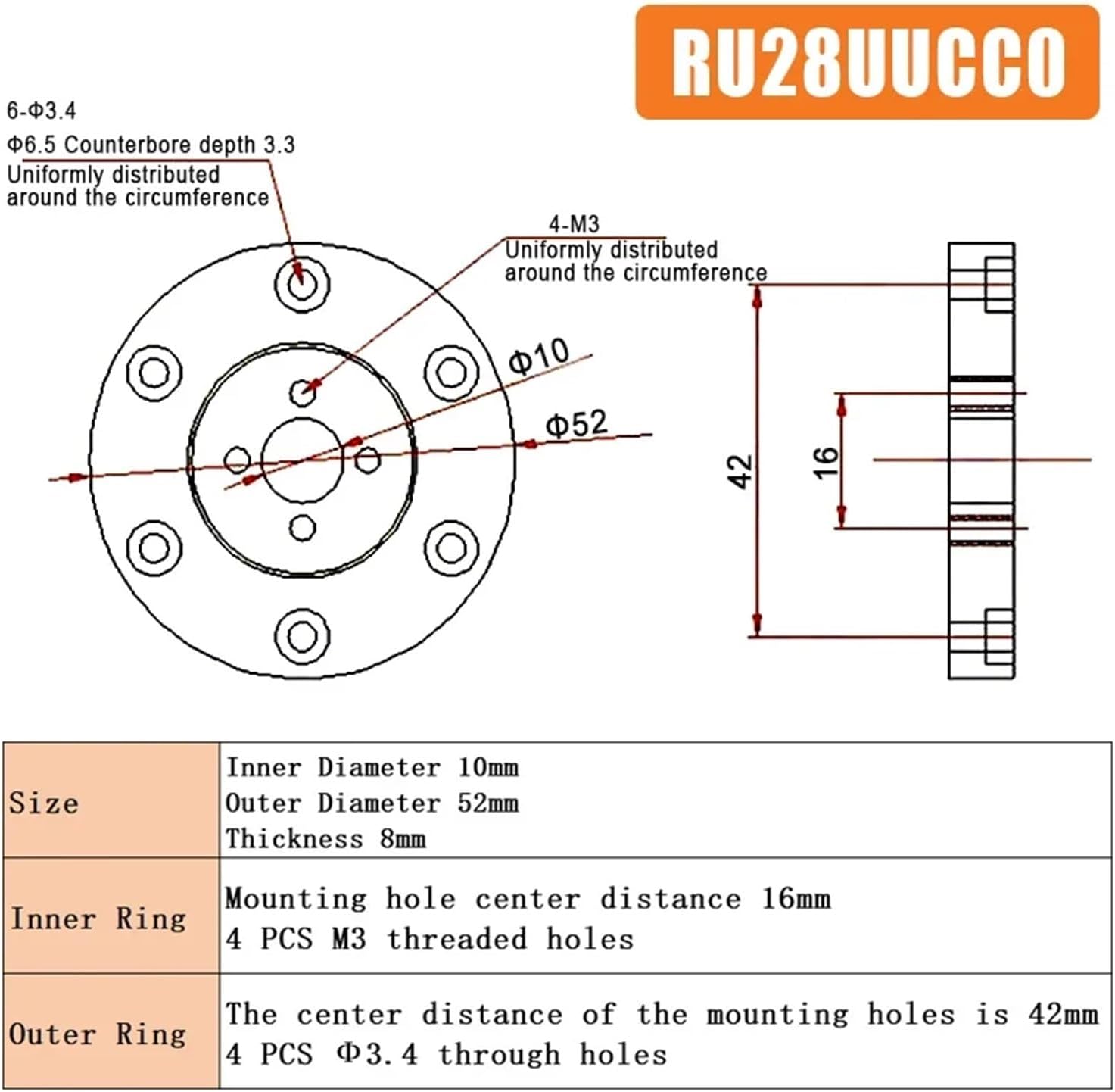 1PCs Crossed Roller Bearing RU28 RU42 RU66 RU85 RU124 RU148(Ru28)
