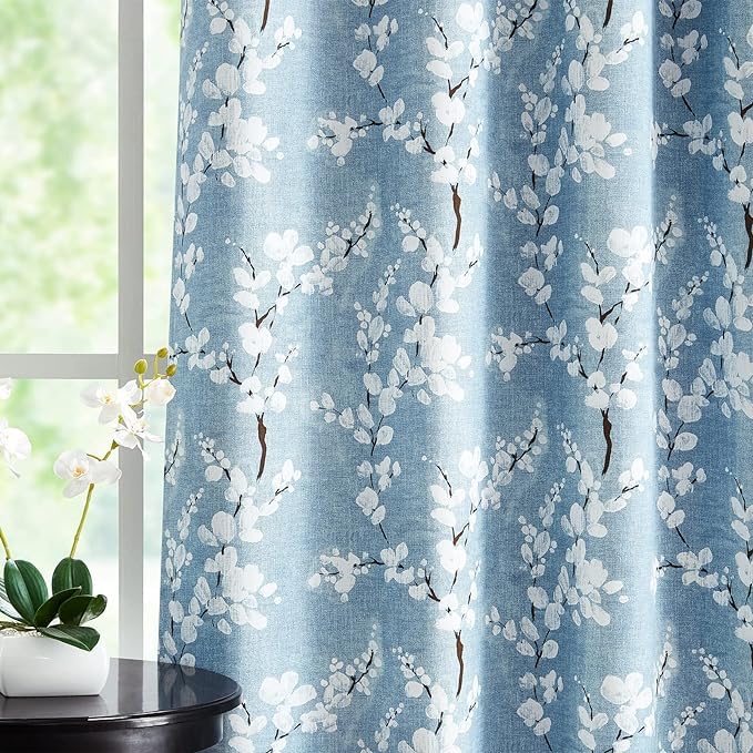 Image of BFAM Floral Print 100% Blackout Curtain with Black Linning at Back, Floral Print Curtains for Living Room /Bedroom Thermal Insulated Energey Saving Blossom Curtain, Pack of 1 Curtain
