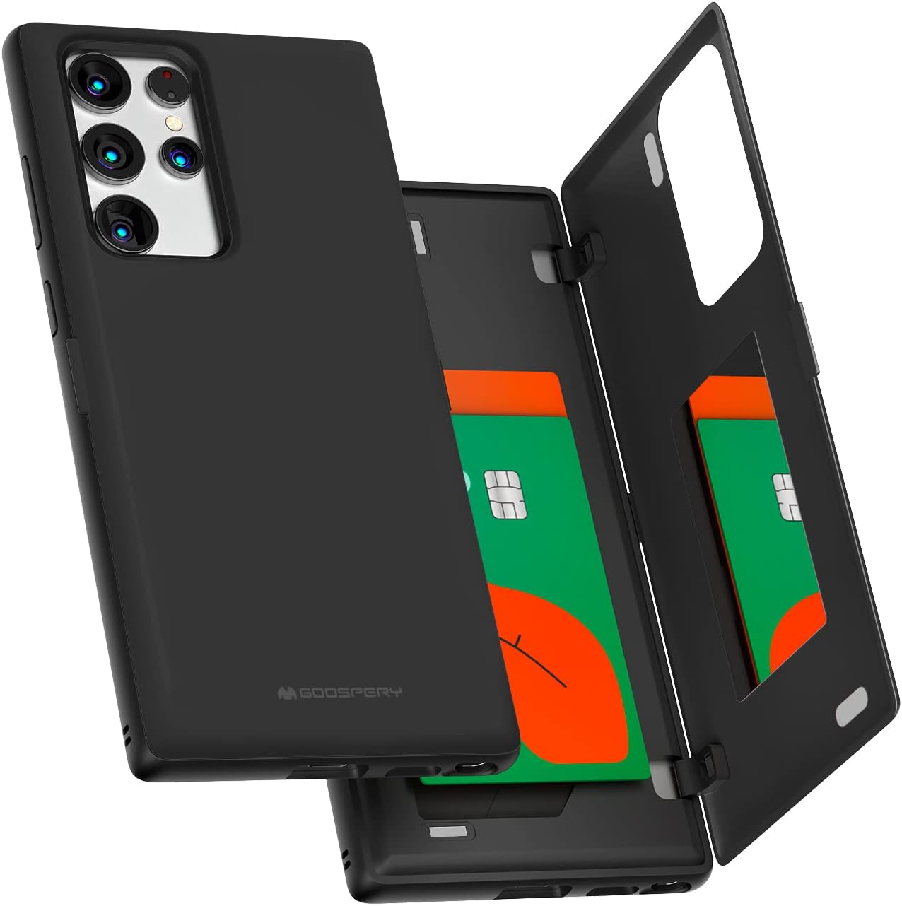 GOOSPERY Magnetic Door Bumper Compatible with Galaxy S22 Ultra Case, Card Holder Wallet Easy Magnet Auto Closing Protective Dual Layer Sturdy Phone Back Cover - Black