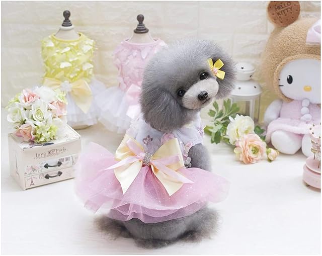 Foto 2 de 4 de Vestido de Perro Falda de Cachorro Vestidos de Princesa para Perros Tutu Flor Boda Encaje Vestido de Lazo…