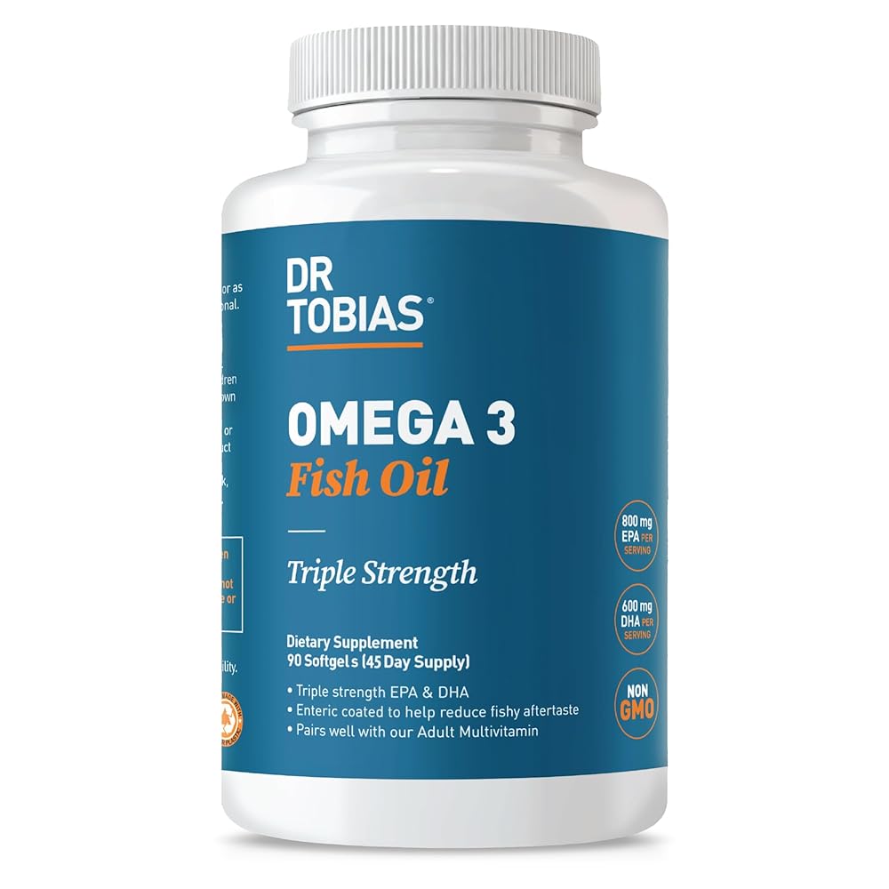 Dr. Tobias Omega 3 Fish Oil, 2000mg Triple Strength with 800mg EPA 600mg DHA Per Serving, Fish Oil Omega 3 Supplements for Heart, Brain & Immune Support, 90 Softgels, 45 Servings