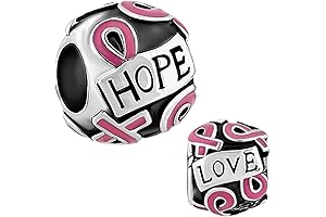Breast Cancer Awareness Pink Ribbon Faith Hope Love Bead Charms Compatible with Pandora Bracelet