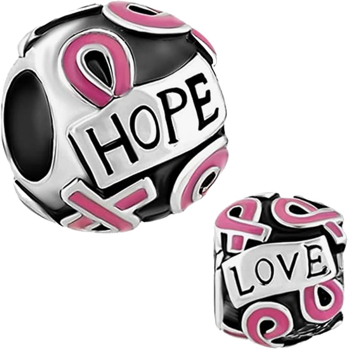 KunBead Breast Cancer Awareness Pink Ribbon Faith Hope Love Bead Charms Compatible with Pandora Bracelet Birthday Jewelry Gifts for Women