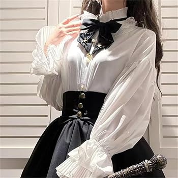 Amazon.co.jp: [KEWJYUE] 地雷系 服 ブラウス 白 レディース 長袖  