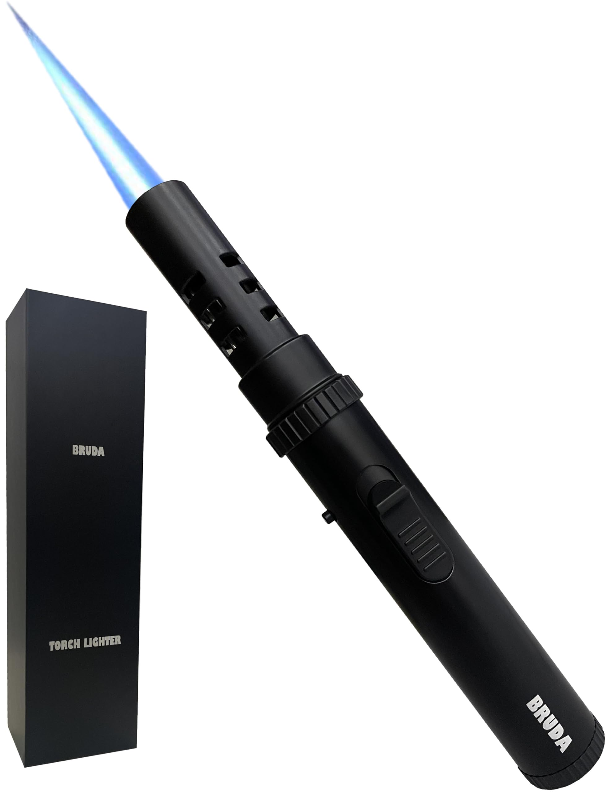 Bruda Hand Metal Butane Torch, Gas Refillable, Adjustable High Jet Flame, Blow Lighter Torch for Camping, Fire, Grill Charcoal, Fireplace, Firewood, Soldering, Cooking, Survival (Butane Not Included)