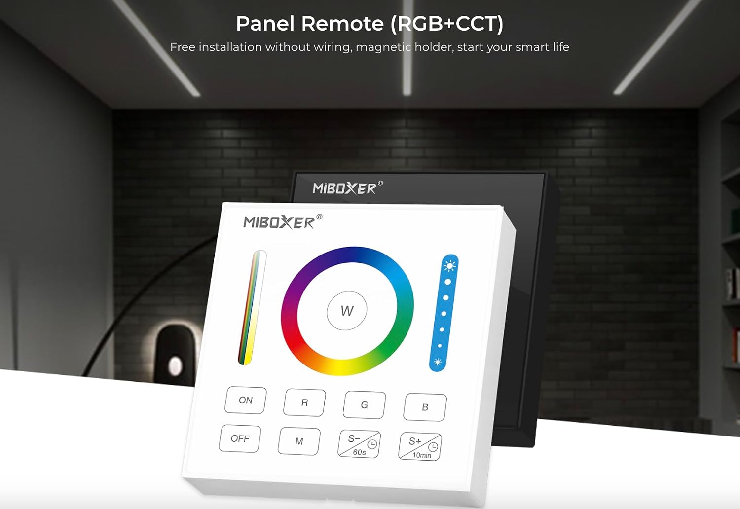 MiBOXER B0-B RGB+CCT Touch Panel Remote, 1-Zone Wireless 2.4GHz LED Wall Remote for Strip Lights & Smart Bulbs, Battery Operated image 3