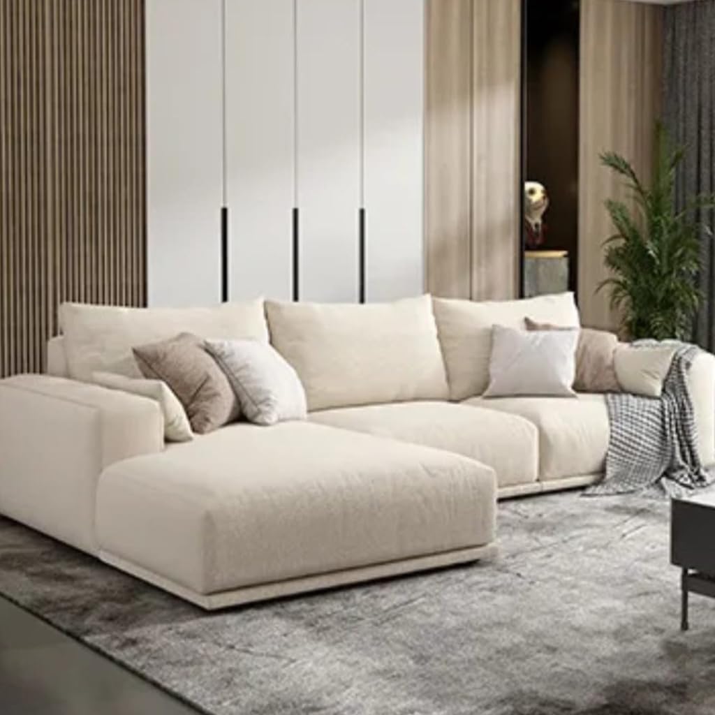 كنبة زاوية رُكنة على شكل حرف L تنجيد مريح - اللون بيج - مقاس 270 / 160 × 90 × 80 سم