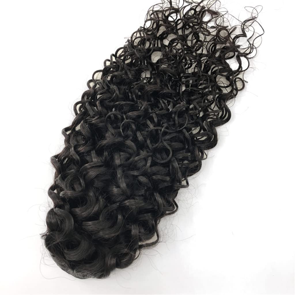 Drawstring Ponytail Extension Wavy Human Hair Piece Water Wave Curly for Women (#1b_Natural Black, 10 Inches)