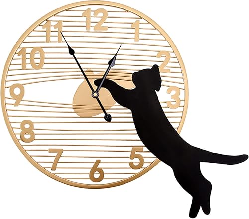 Reloj de pared Cat Wall Art Clock Modern Simple Silent Large Wall Clock Black & Gold Creative Wrought Iron Lines Wall Clock Funny Unique Gifts for