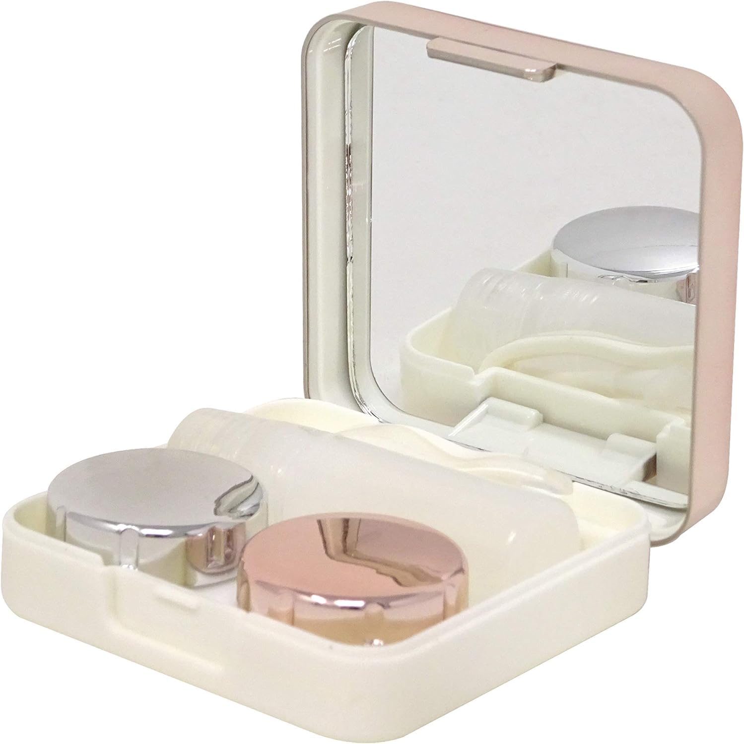 BluBasket 1 Piece Contact Lens Case Lens Box for Travel Lens Case for Contact Lenses with Mirror, Tweezer, Applicator, Solution Bottle & Lens Box (Rose Gold)