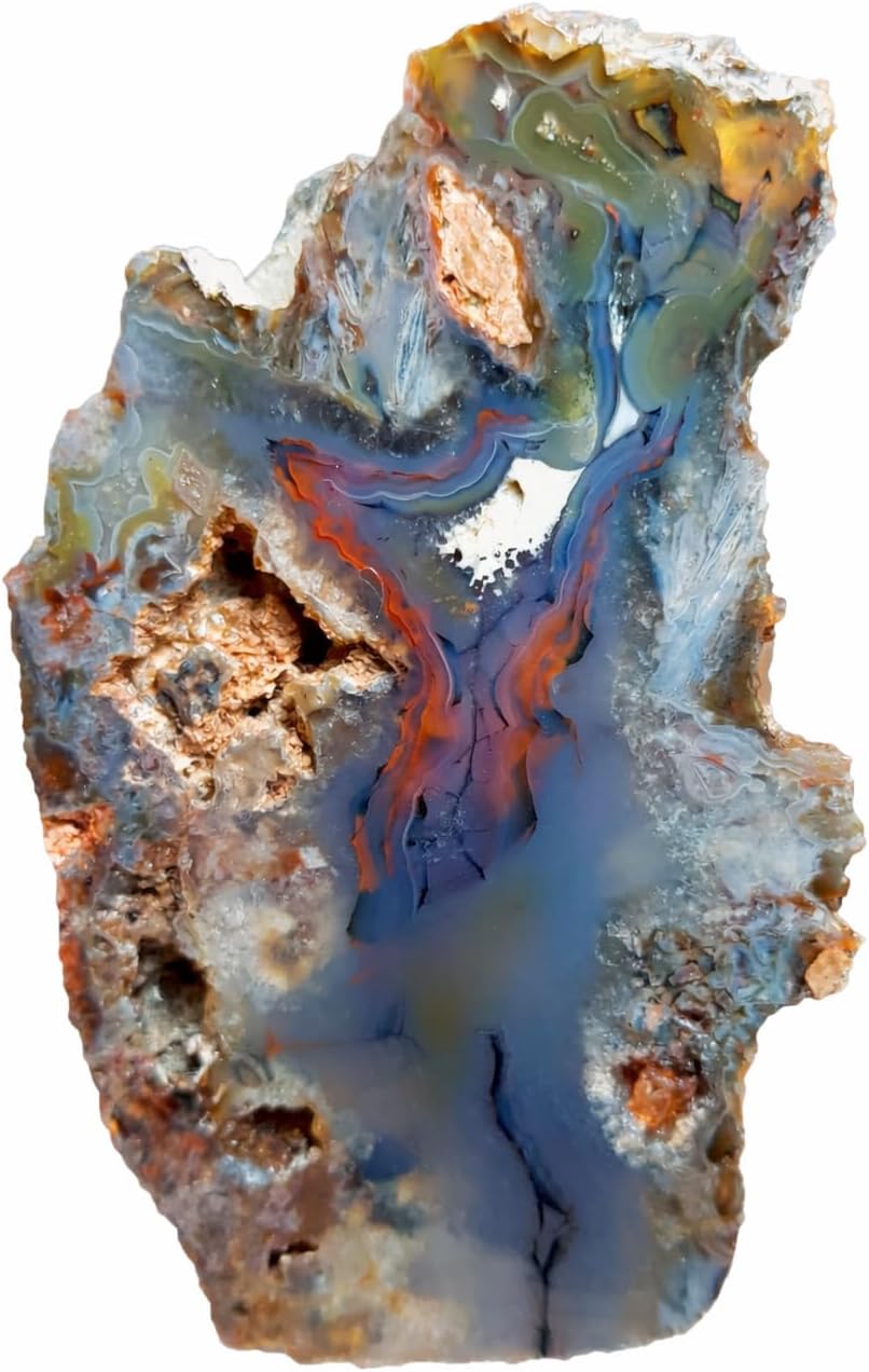 Polished Flame Agate Slice: Red & Blue Banded Collector's Crystal