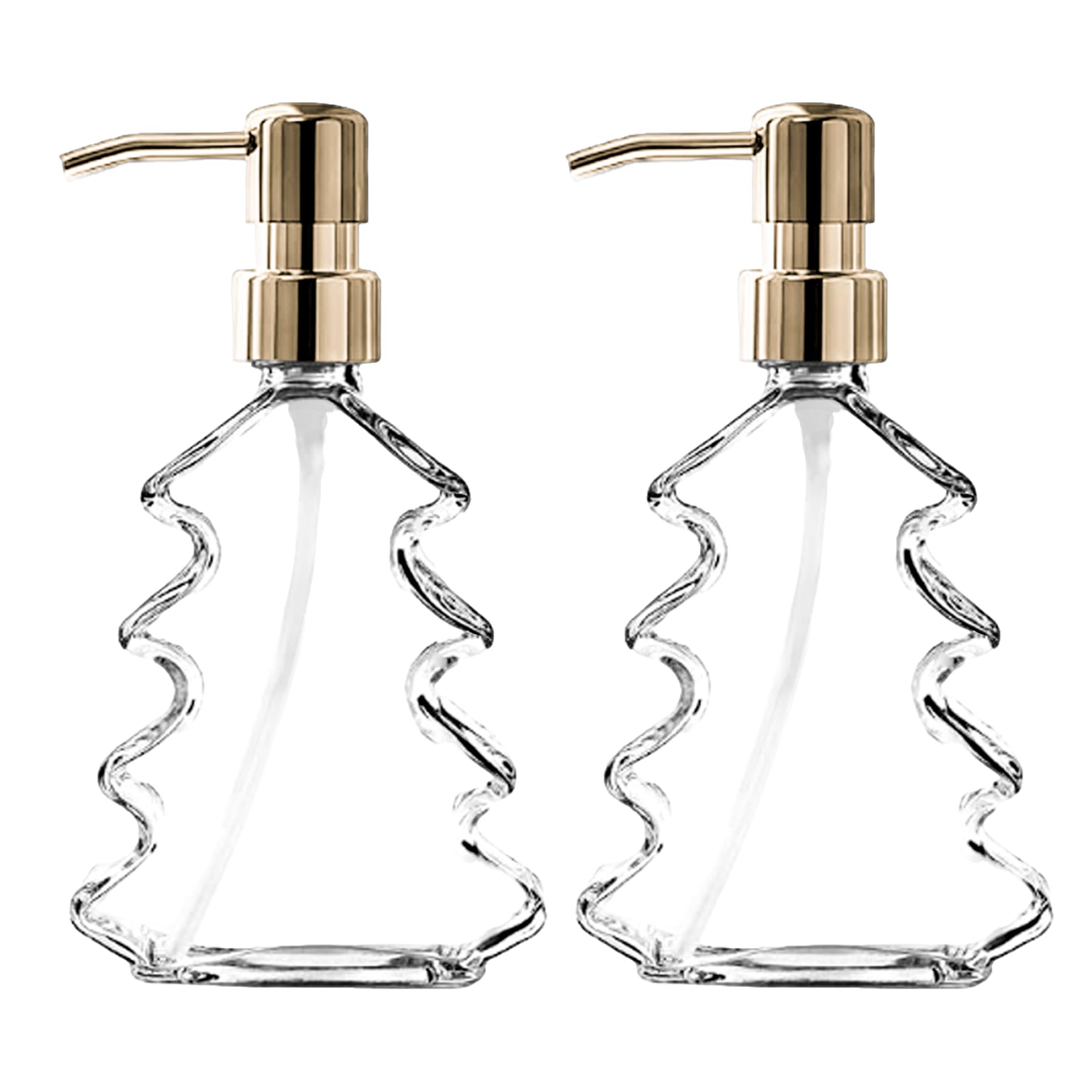 Christmas Soap Dispenser 2Pcs Tree Shape Glass Soap Dispenser with Pump Refillable Rust Proof for Kitchen Bathroom Home