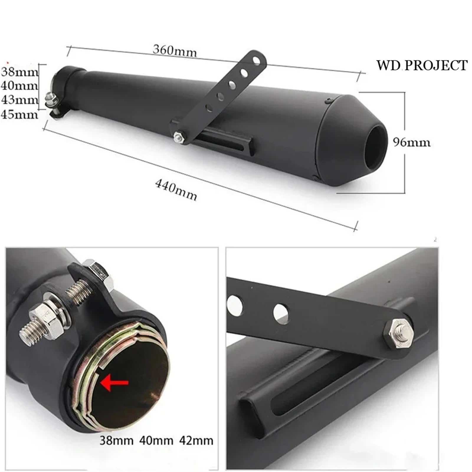 Tubo de Escape de Escudo térmico de Escape Silenciador de escape para motocicleta, estilo retro vintage clásico, galvanizado, Compatible con Harley Cafe Racer Bobber CG125 SR400(Black)