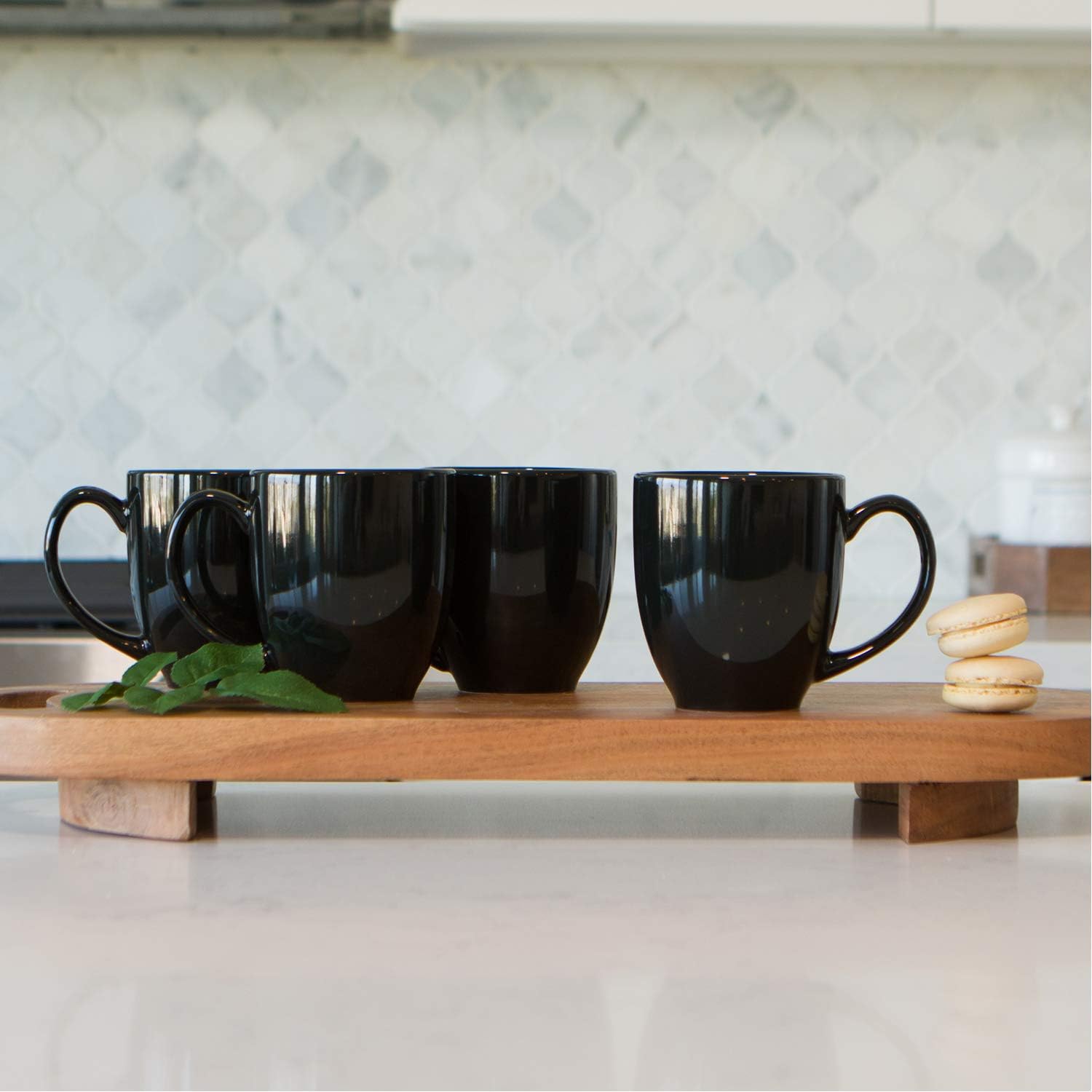 Serami 14oz Bistro Black Mugs for Coffee or Tea. Large Handles and Ceramic Construction, Set of 4 - Image 5