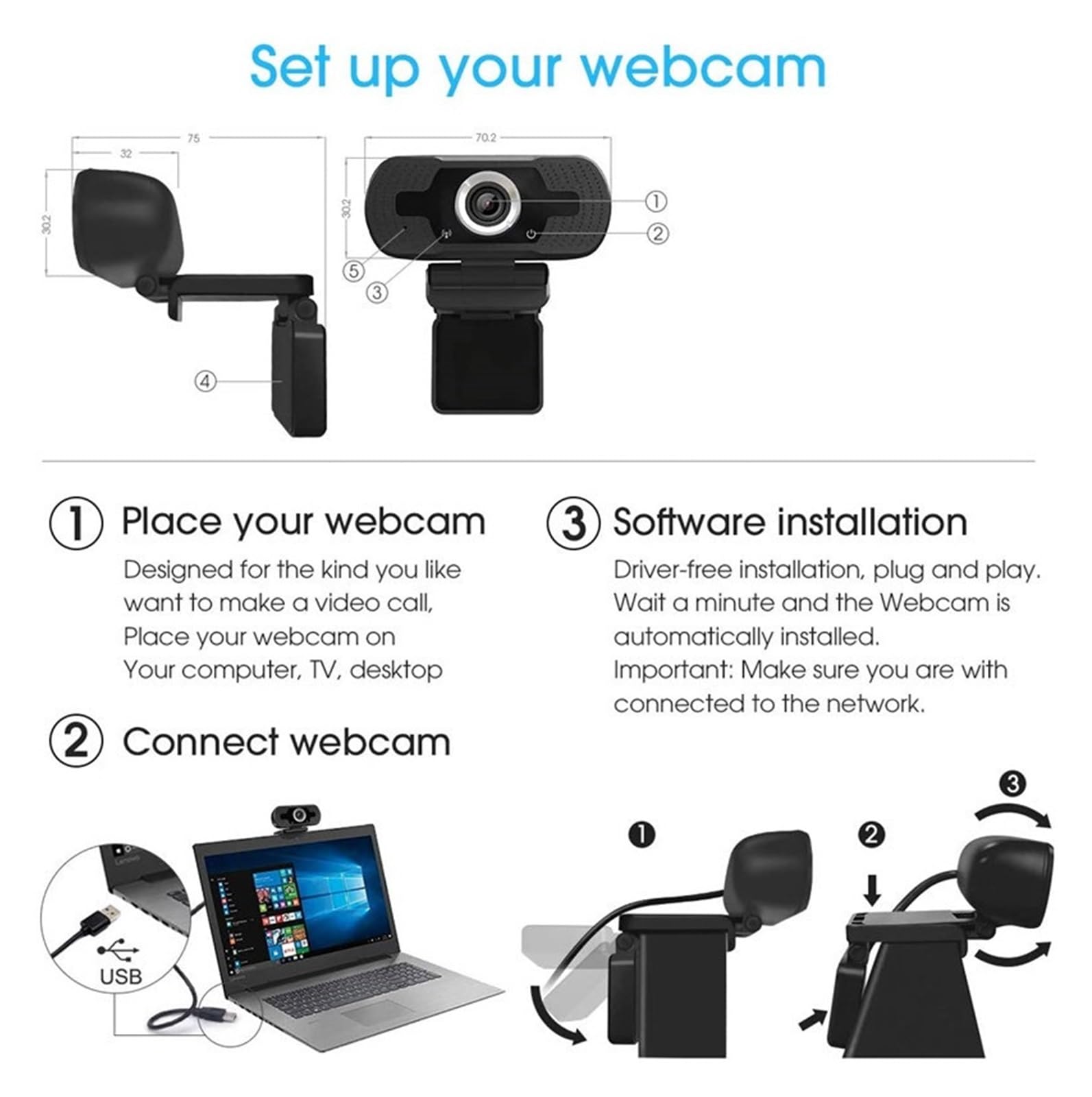 Webcam 1080P Full HD Web Camera con microfono Web Cam 1080p for PC Computer portatile Desktop USB Camara Web(W8 without cover)