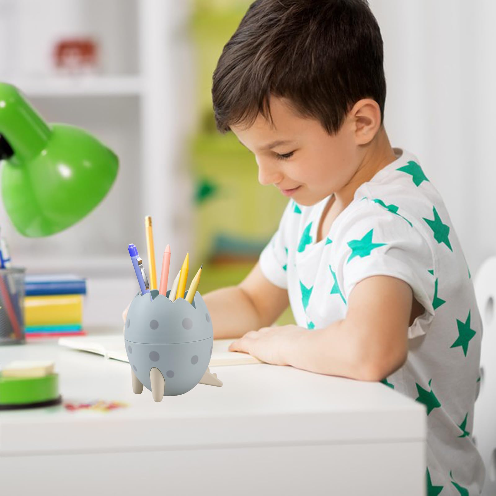 YZZT 2pcs Dinosaur Egg Pen Holder, Cute Pen Holder, Desk Organiser - Light Green, Sky Blue, Multi-color, 1 - Image 3