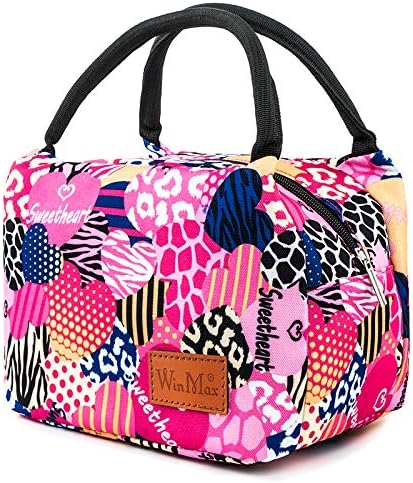 winmaxLunch Cooler Bag, Insulated Lunch Box Bags, Portable and Reusable Lunch Bag for Women (Pink Heart)