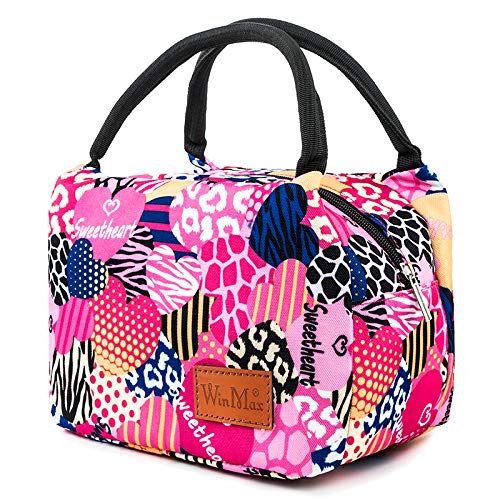 winmaxLunch Cooler Bag, Insulated Lunch Box Bags, Portable and Reusable Lunch Bag for Women (Pink Heart)