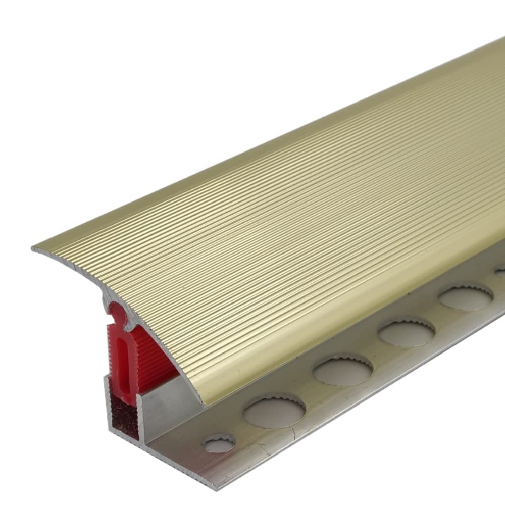 Cayrus TTC 40mm Aluminium Door Threshold T Bar Trim Adjustable Height/Pivots Easy Clip - Brass Effect