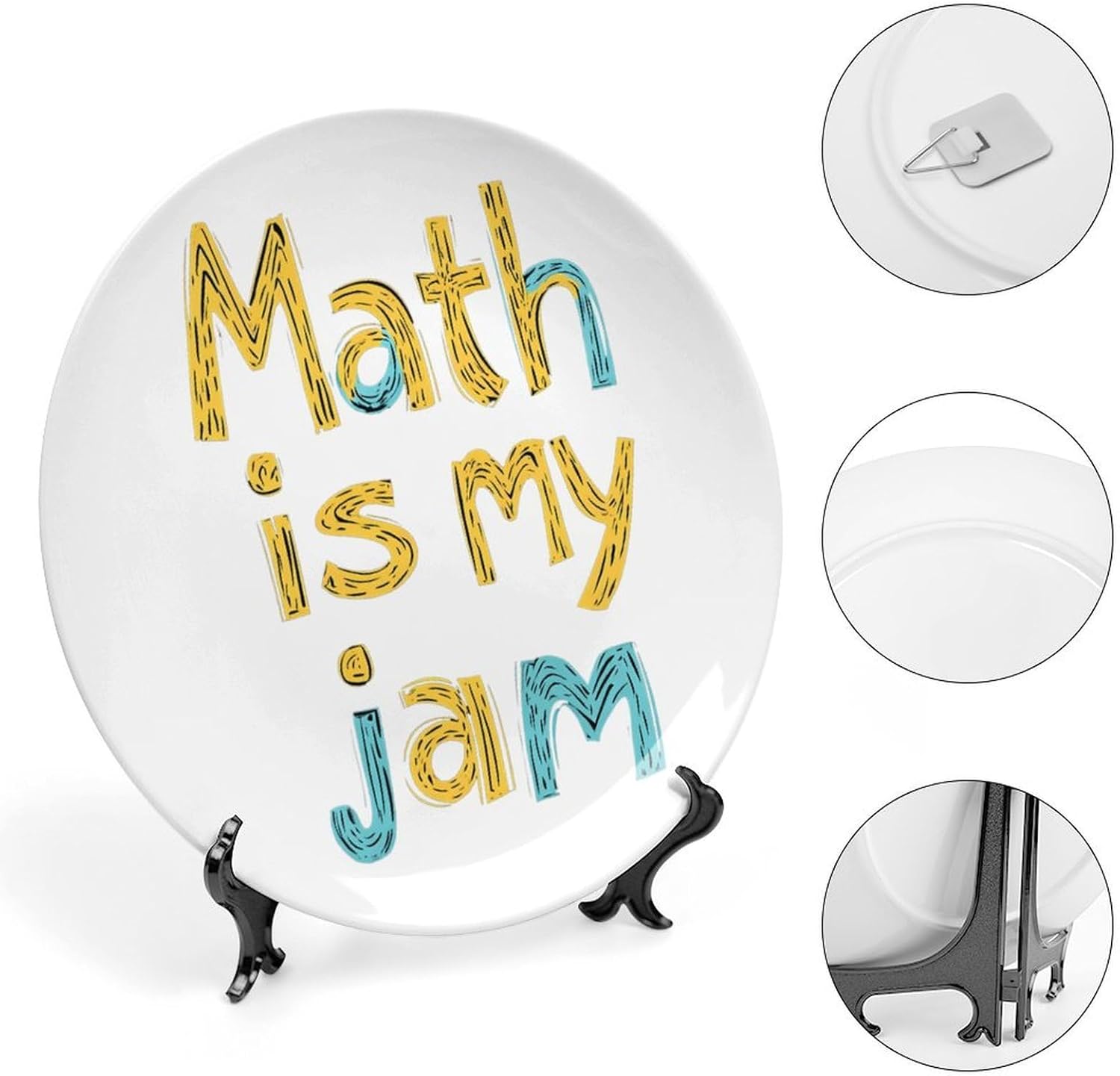 Math Is My Jam Decorative Plates for Display Ceramic Plate Tray with Stand Hanger Home Decor