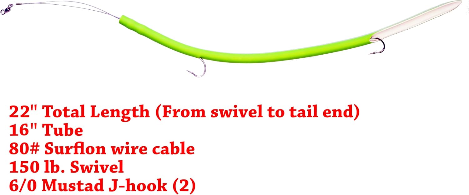 (2 Pack) Barracuda Tube Lure, (Double J-Hooks), Double Weighted - Made in The Florida Keys. (Chartreuse)