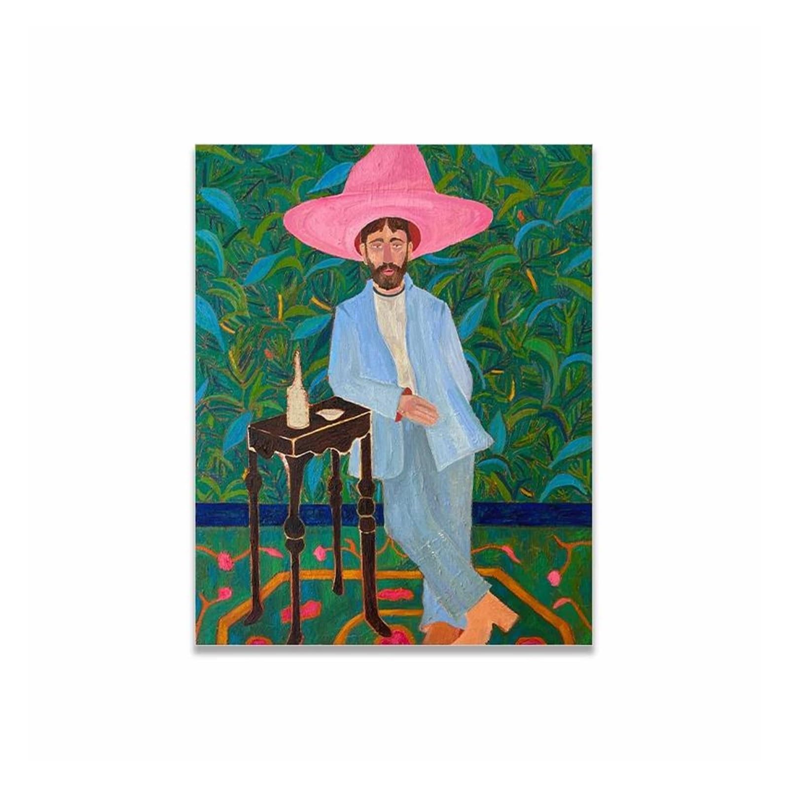 Affiche rétro homme chapeau rose pour créer une ambiance loft américain au salon