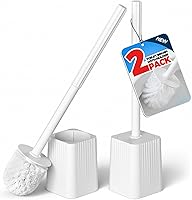 FORASTO 2-Pack Toilet Bowl Brush & Holder Set, White - Drip-Proof Base, Dense Bristles, Non-Slip Grip for Easy Deep Clean