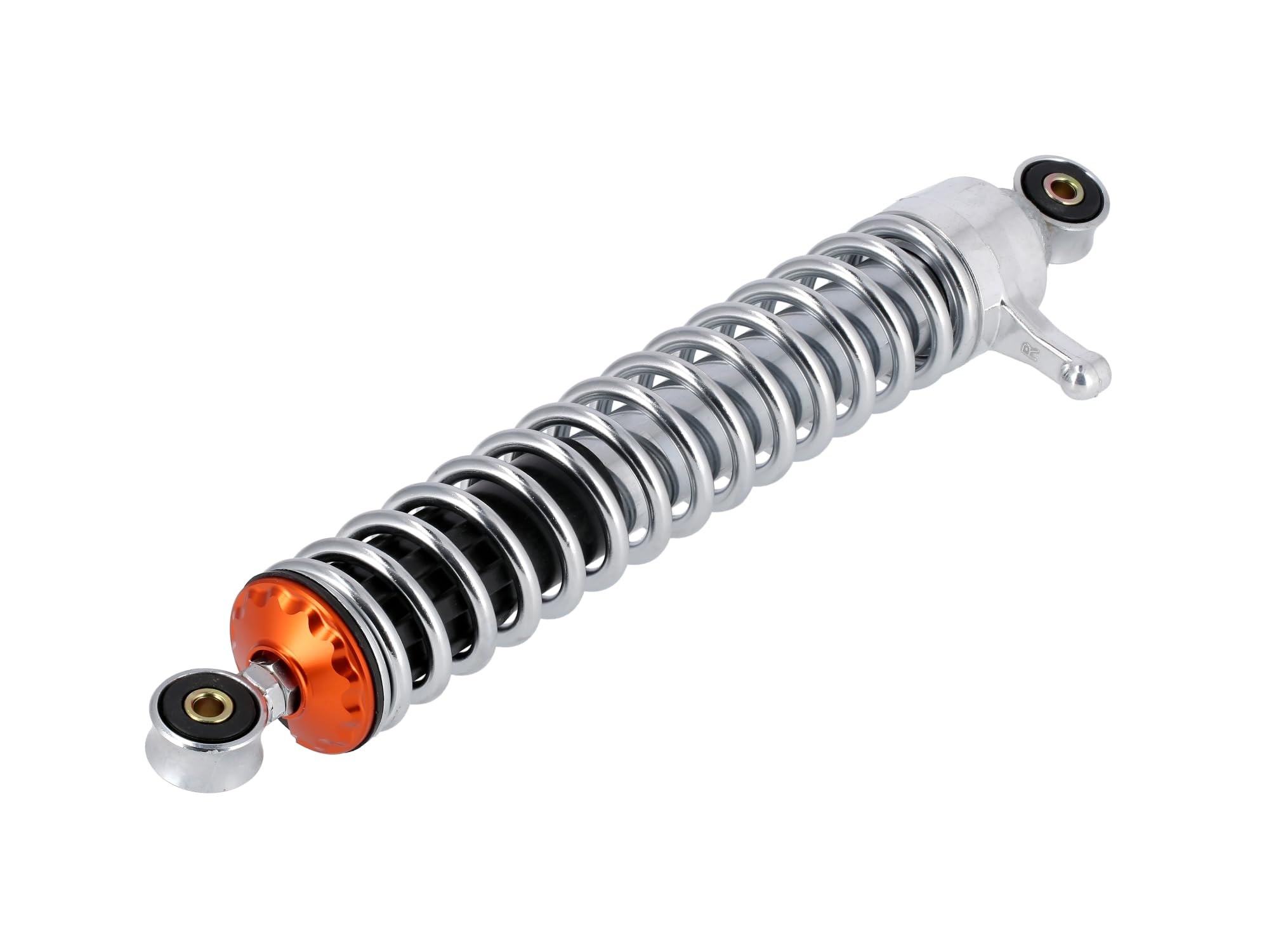 Set: Federbeine 380mm "Sport Optik" Orange, Chromfeder, verstellbar - für Simson S50, S51, S70, S53, S83 Enduro