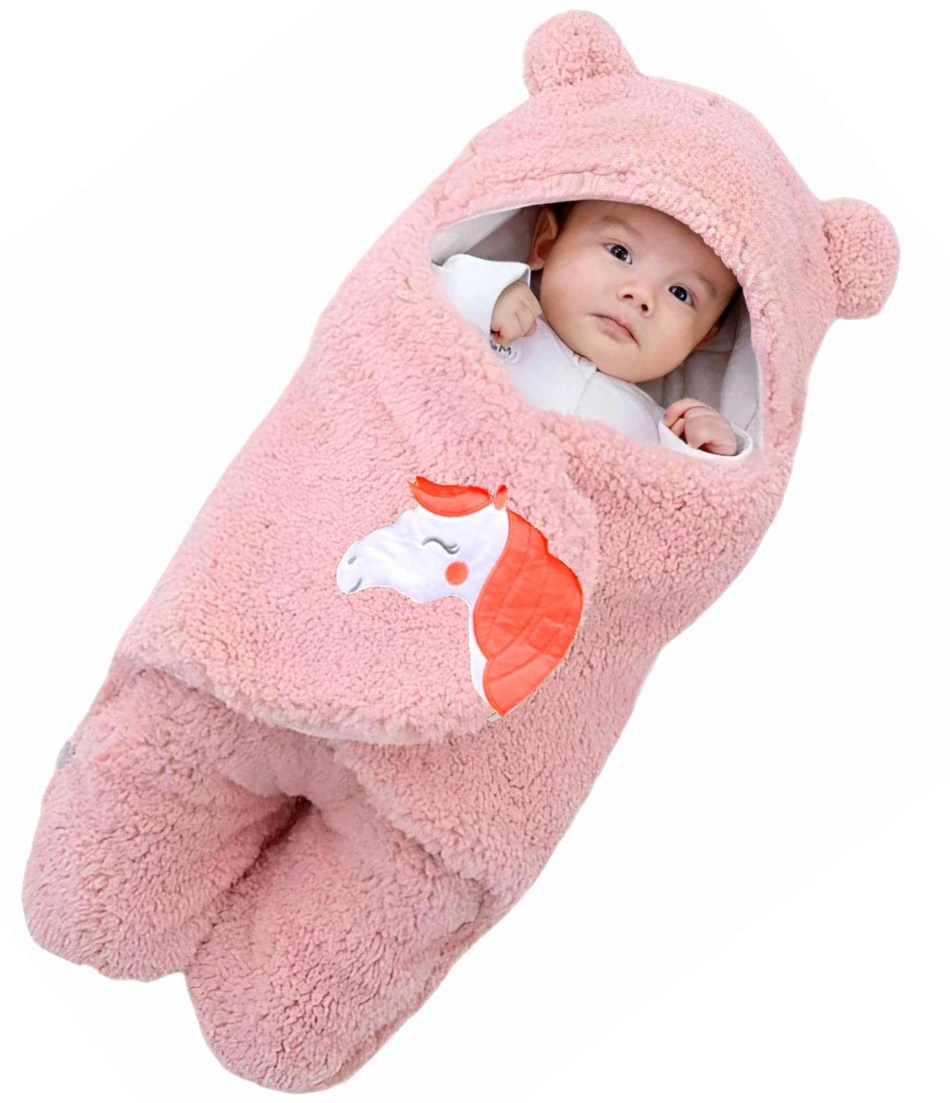 First Kick Newborn Baby Sleeping Bag Pack of Wearable Flannel 0-6 Months Hooded Swaddle Wrapper Baby Blanket, Onion Pink - Image 3 thumbnail