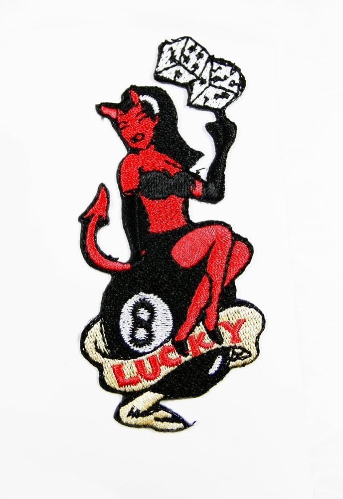 Angels & Devil Girl on 8 Ball Lucky Embroidered Iron on Hat Jacket Hoodie Backpack Ideal for Gift /4.3cm(w) X 9.2cm(h)