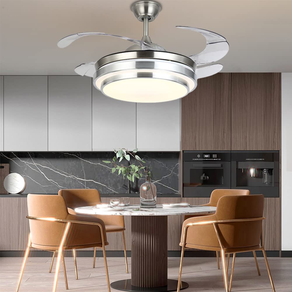 42 Inch Modern Ceiling Fan With Lights & Remote - Invisible Blade Chandelier Fan For Living Room, Dining Room, Bedroom - View #3