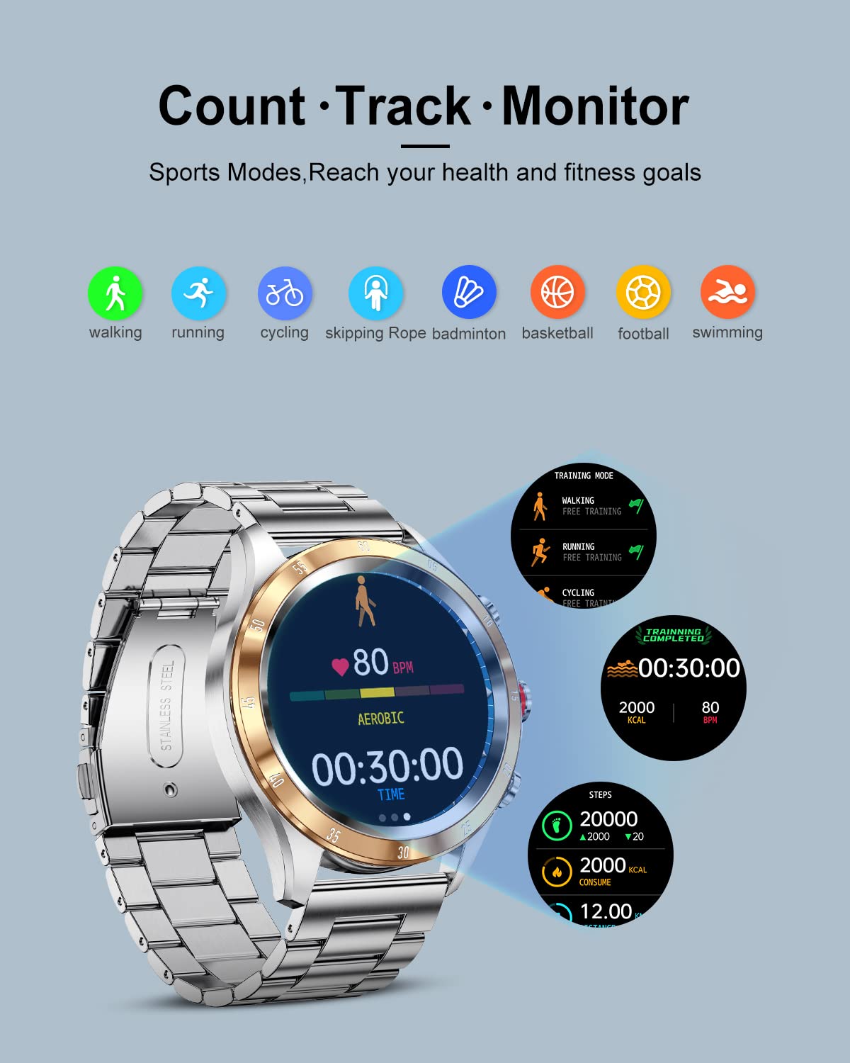Smartwatch Uomo con Chiamata Bluetooth e Risposta Vivavoce , Orologio Fitness Impermeabile con Cardiofrequenzimetro, SpO2, Notifiche Messaggi, Contapassi, Cronometro Orologio Sportivo per Android iOS