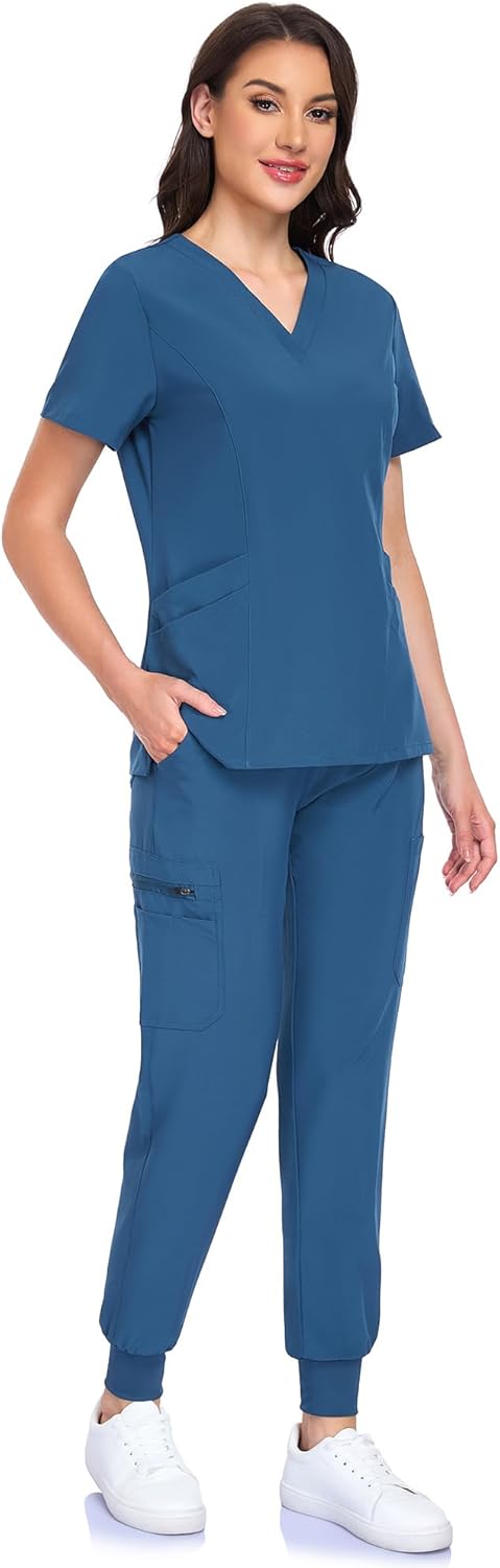 Scrubs for Women Set - V-Neck Scrub Top & Jogger Pant with 10 Pockets, 4 Way Stretch Nurse Uniform - Image 6
