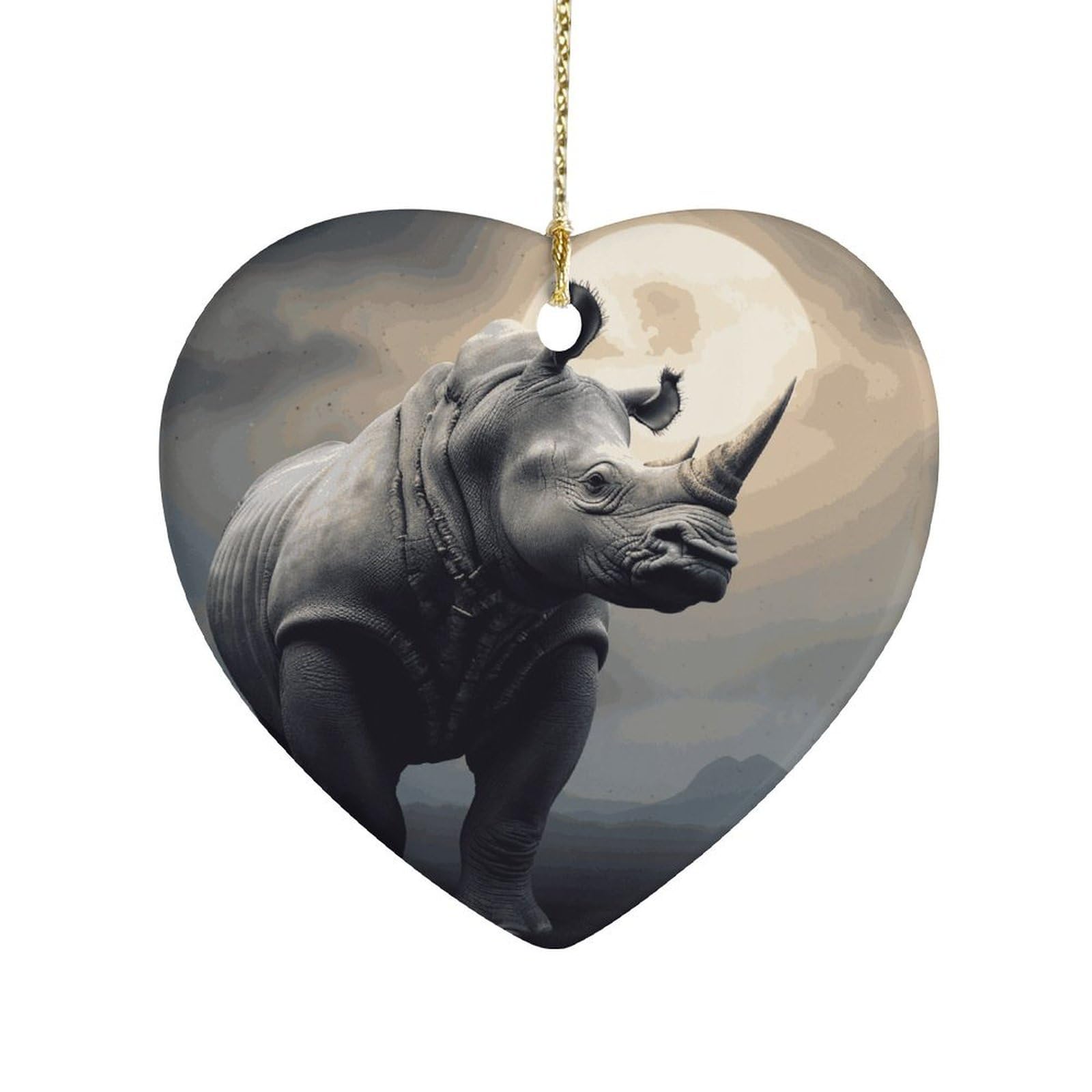 Khauerbc Style Rhinoceramic Ornament,Heart-Shaped.christmas Tree Hanging Decoration-Holiday Home Decorations. Art Ornament,Friendship Keepsake - Gift Ideas, For Besties, Coworkers, Family.