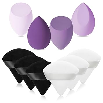 6pcs Make Up Velvet Powder Puffs & 4pcs Makeup Sponges Set, Professional Beauty Make-up Set Triangle Face Powder Puff Dry Wet Use for Foundation Cream and Powder Cream Purple