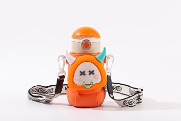 Cocosmile Kids Water Bottle with Squeaky Sleeve - Easy Open Button & Carrying Lanyard, Kids Water Bottles for School Boys Girls - 316 Stainless Steel Water Thermal - BPA Free With Straw