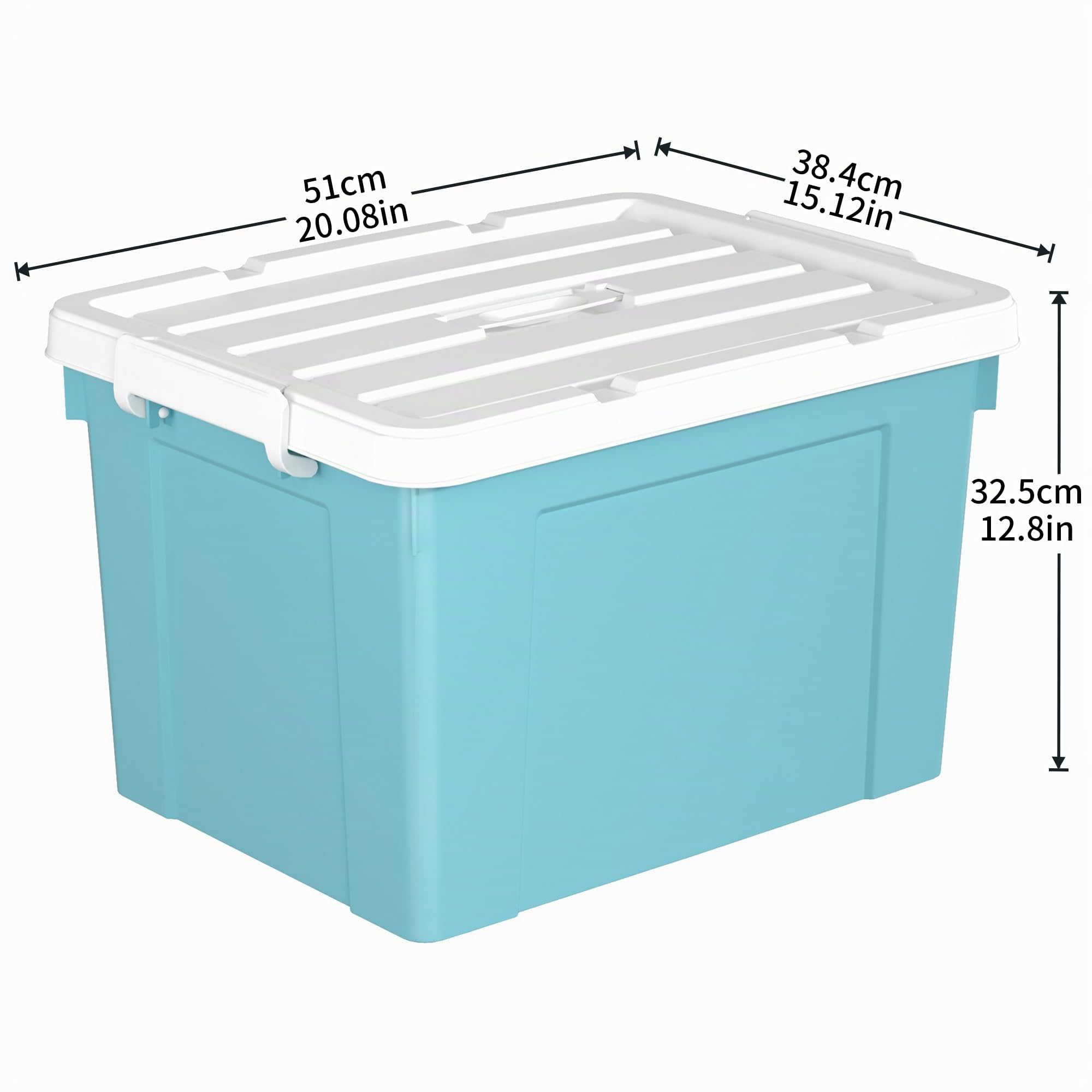 Cetomo 45L*3 Boîte de Rangement, Bac de rangement avec Poignée, Plastique Organisateur avec Couvercle, Empilable, Transportable, pour Vêtements, Bureau, Chambre, Dortoirs, Bleu, 45L - Lot de 3