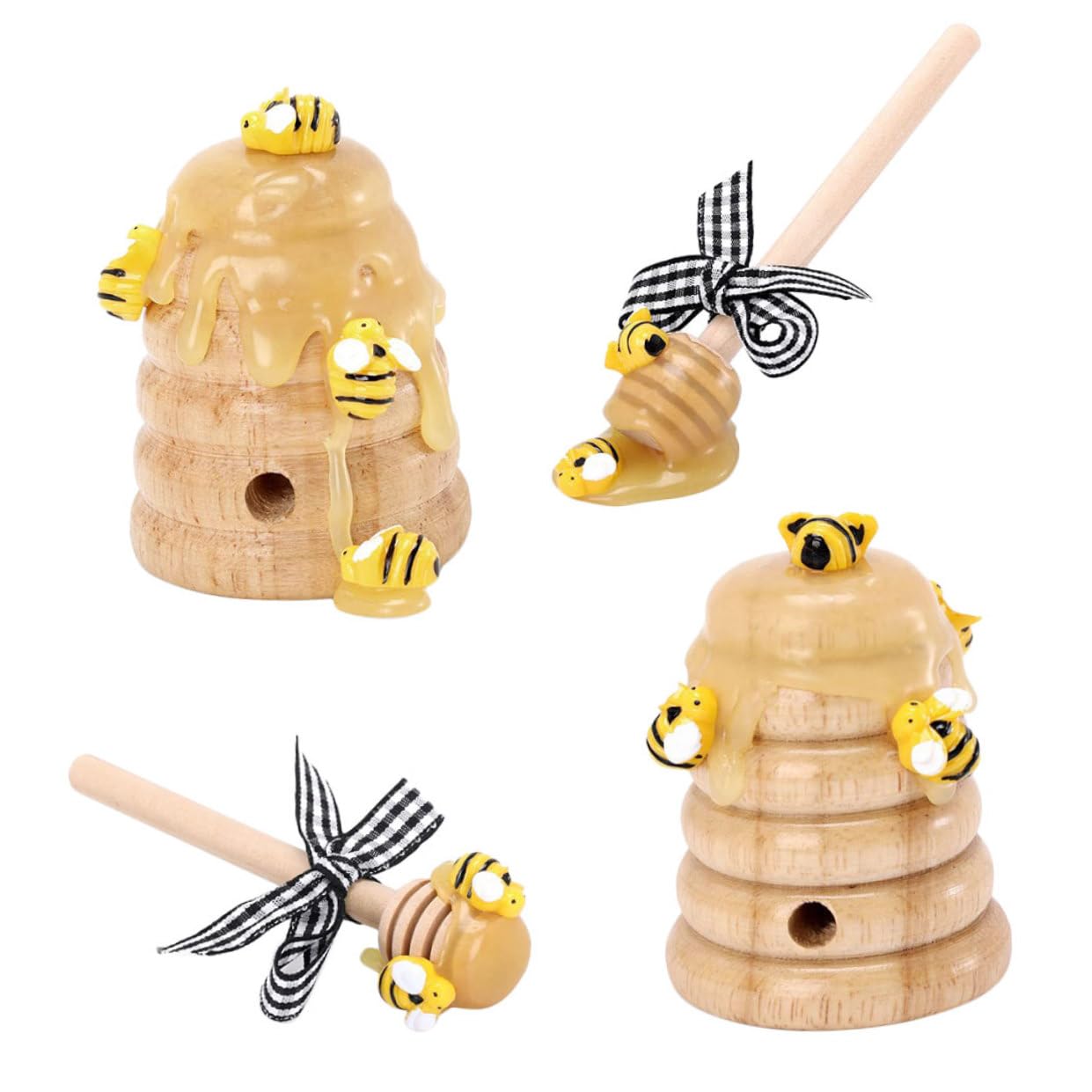 BESPORTBLE 4 Stück Bienenstock Dekorationsset mit Honiglöffel Natürliche Braune Farbe als Dekoration für Bienenfest und Gemütliche Wohnatmosphäre