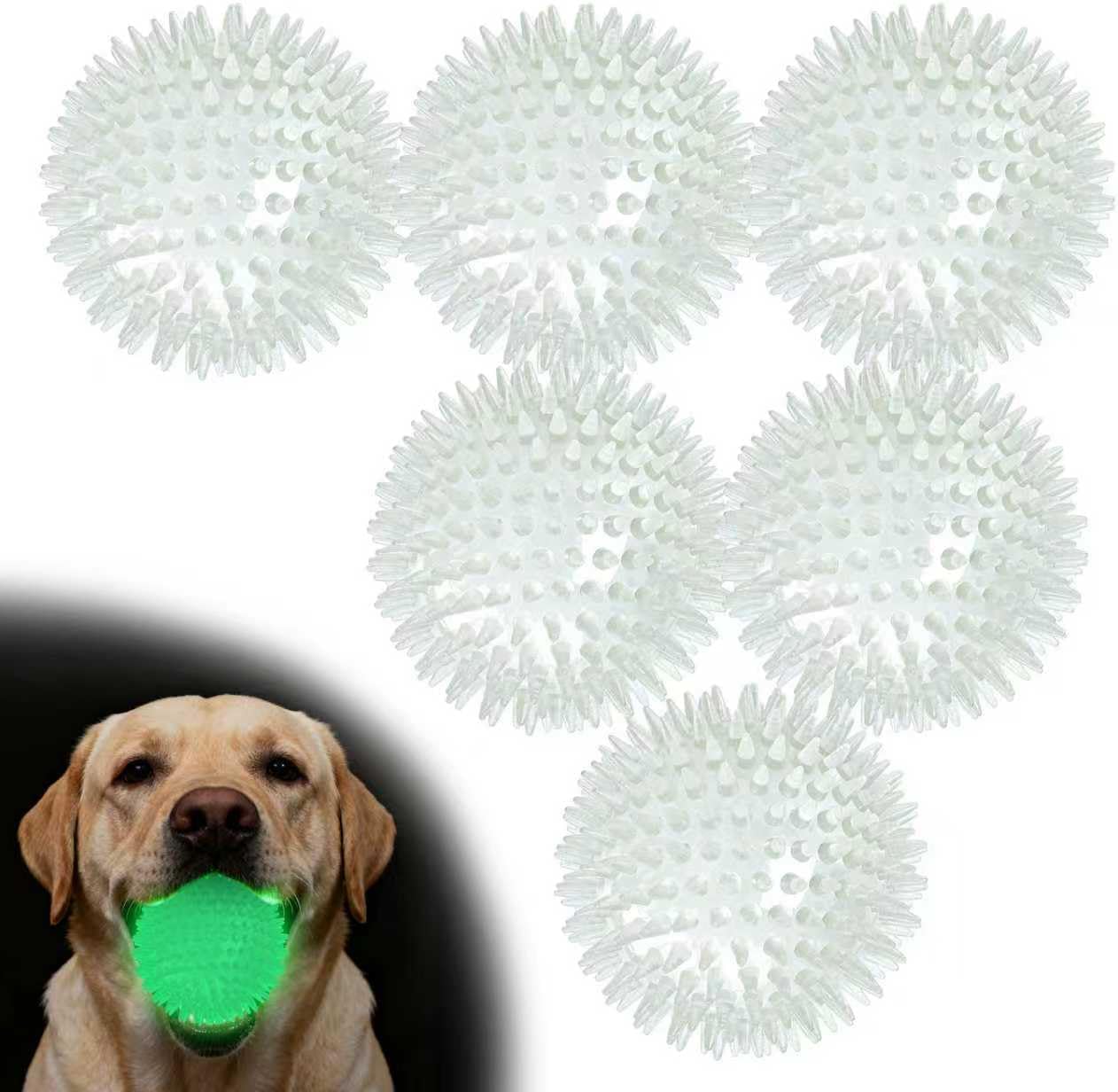 petizer 6 Pack 3.5’’ Glow in The Dark Dog Balls - Rubber Squeaky Swimming Pool Balls, Glowing Spiky Dog Fetching & Teething Chew Ball for Medium Large Breeds Indoors & Outdoors