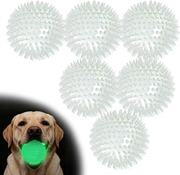 petizer 6 Pack 3.5 Glow in The Dark Dog Balls - Rubber Squeaky Swimming Pool Balls, Glowing Spiky Dog Fetching & Teething Chew Ball for Medium Large Breeds Indoors & Outdoors